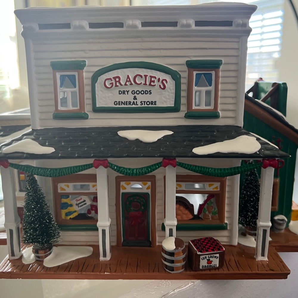 Vtg Dept 56 Snow Village Gracie's General Store & Dry Goods Box Light Cord Pumps